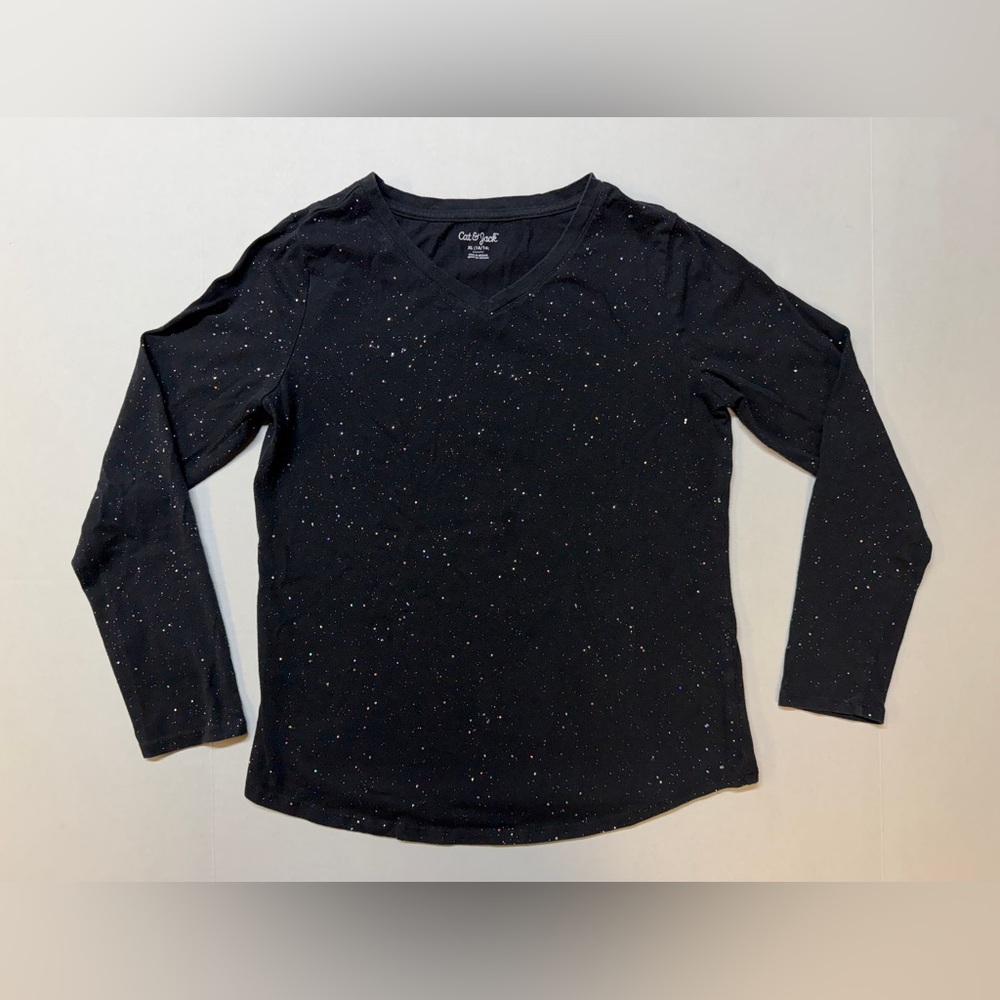 Cat & Jack Girl’s XL Sparkle Glitter Black Long Sleeve Shirt